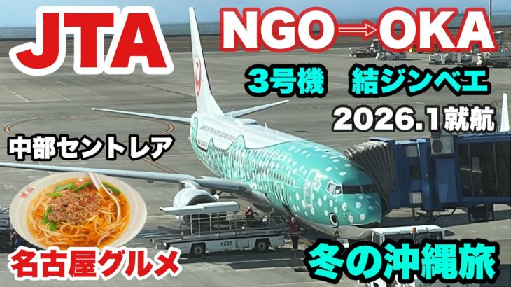 【字幕】🌺冬の沖縄旅①＃JTA　✈️3号機 ＃結ジンベエ ジェット🐋絶景フライト　＃中部セントレア空港　→＃那覇空港/空港グルメ・名古屋グルメ「味仙」・ラウンジ 2026年2月