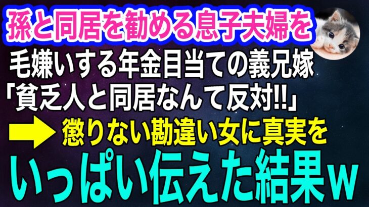 孫と同居を勧める息子夫婦を毛嫌いする年金目当ての義兄嫁「軽自動車の貧乏人と同居なんて反対‼」息子嫁「そもそも…」→勘違い女に真実をいっぱい伝えた結果ｗ【スカッとする話・年金シニア生活】