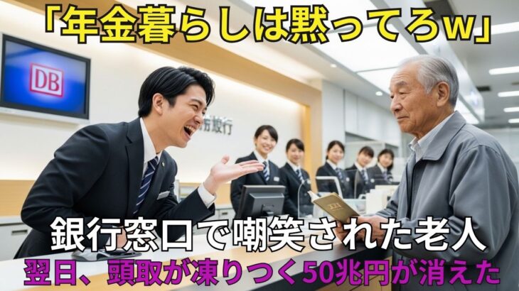 【スカッと】「年金暮らしは静かにしてろw」窓口で嘲笑された老人。翌日、頭取「50兆円が消えた…」支店が崩壊【シニア】