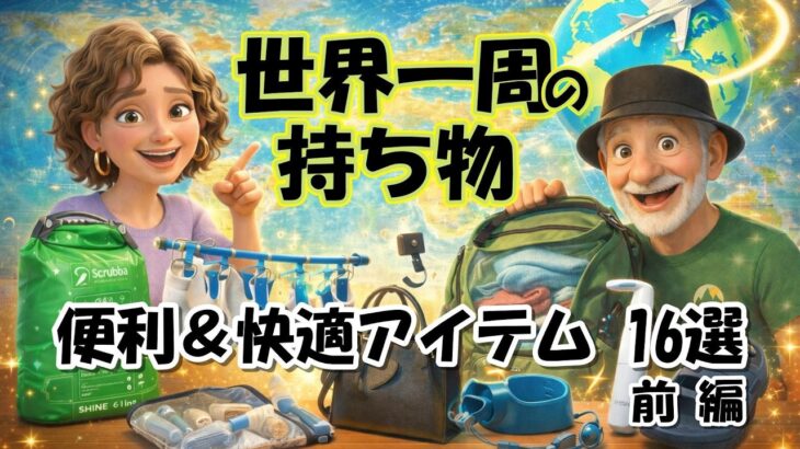 世界一周の持ち物 便利＆快適アイテム 16選 前編【シニア夫婦旅log #46】/ シニア夫婦 / 年金生活 / 60代 / リタイア / 50代 / シニア旅 / 海外旅行 / 夫婦旅 / 世界一周