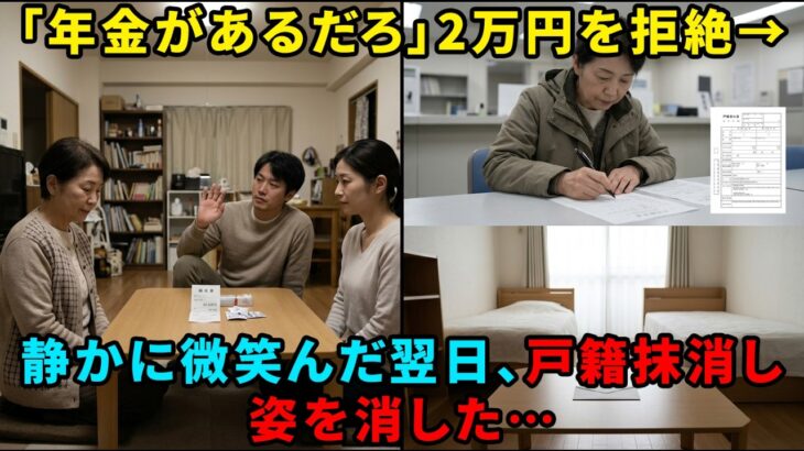 【シニア・スカッと】「年金があるだろ」通院費2万を拒絶した息子夫婦→静かに微笑んだ翌日、戸籍上の関係を抹消し姿を消した…