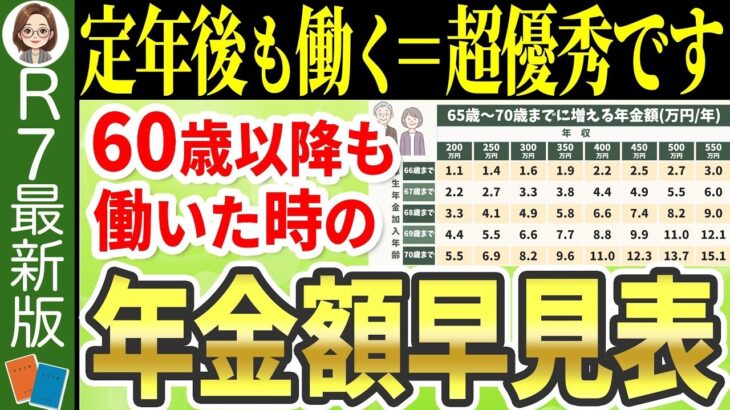🌸【2025年最新】60歳以降も働くと年金はいくら増えるの？すぐにわかる早見表でわかりやすく解説！【経過的加算⧸報酬比例部分⧸在職定時改定】🌸