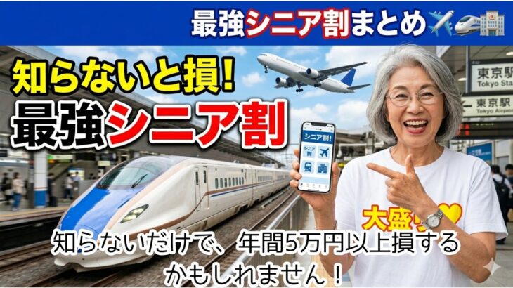 【2026年最新版】シニア割引まとめ｜知らないと年間5万円損するお得情報 #節約術 #お得情報 #シニア割 #安く買う #新幹線割引 #新幹線 50歳以上 #新幹線 安く乗る #シニア旅