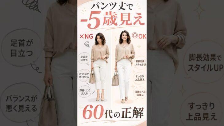60代、同じスタイルなのに脚が短く見えるのは「パンツ丈」が原因です