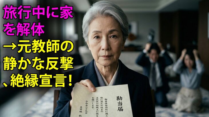 【シニアライフ】旅行中に家を解体→元教師の静かな反撃、絶縁宣言！【60代以上の方へ】