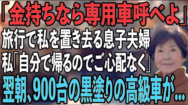 「金持ちなら迎えの車でも呼べば？」家族旅行で私を神社に置き去りにし去った息子夫婦。嘲笑された66歳の私は静かに微笑み…翌朝、神社に900台の黒塗り高級車が現れ…【シニアライフ】【60代以上の方へ】