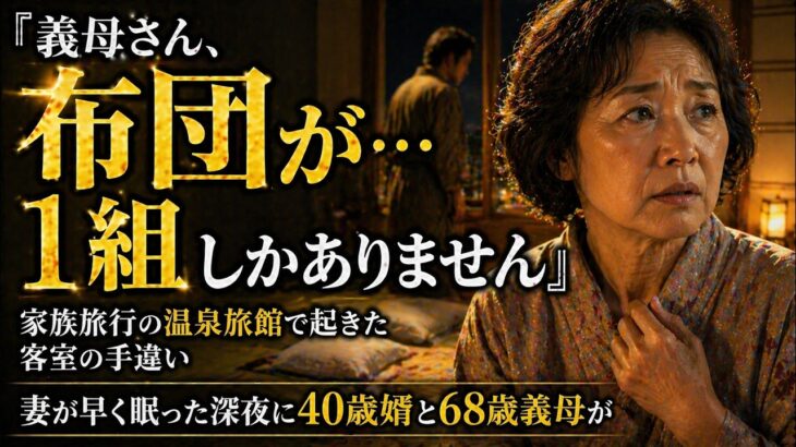 【シニア恋愛】『義母さん、布団が…1組しかありません』家族旅行の温泉旅館で起きた客室の手違い、妻が早く眠った深夜に40歳婿と68歳義母が
