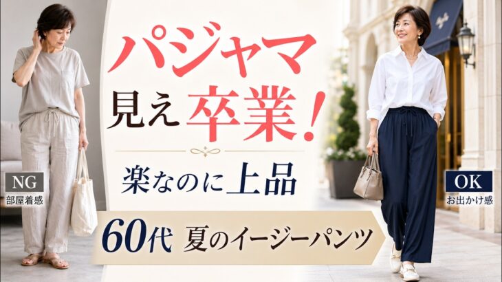 【60代ファッション】イージーパンツが部屋着に見えない！夏の上品コーデ術