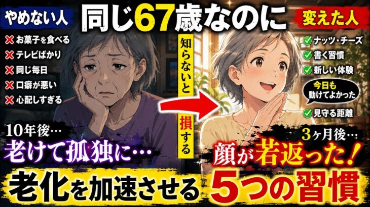 60歳以上絶対NG！老化を早める5習慣｜夜食・スマホ・口ぐせで加速 | 老化 | 健康 | シニア | 習慣 | 睡眠