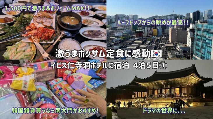 【シニア母とのソウル旅①】1,500円の激うまポッサム定食に感動！久々の南大門で韓国雑貨巡り🎵利便性抜群・眺望が最高なルーフトップのイビス仁寺洞ホテル宿泊、グルメ、買い物