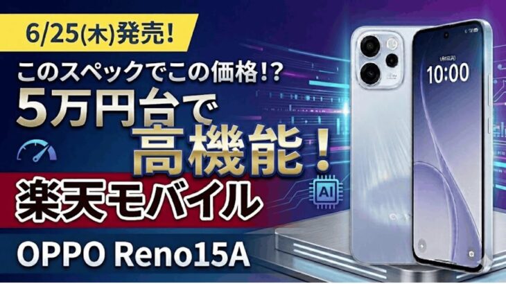 【5万円台】来週発売の楽天モバイル「OPPO Reno15 A」は高性能でコスパ良し！お得な裏技も紹介