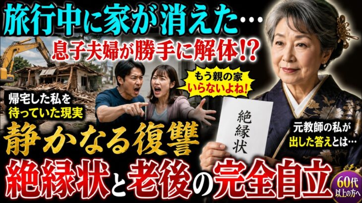 【シニアライフ】旅行から帰ると家が消えていた――息子夫婦に勝手に実家を解体された元教師。私は静かに一通の絶縁状を送り、彼らの人生を変えた…【60代以上の方へ】