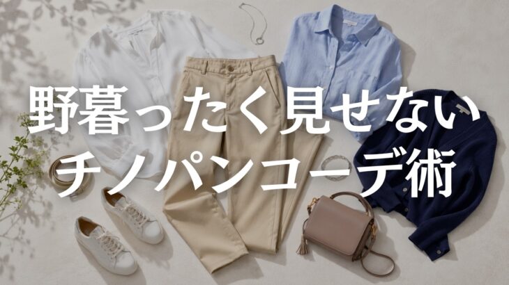 【60代ファッション】チノパンが野暮ったく見える原因5選｜近所着に見せない上品カジュアルのコツ