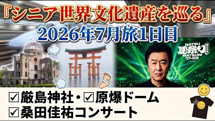 【大人の休日旅】「シニアが世界文化遺産を巡る！！」2026年7月激熱旅 1日目（厳島神社/原爆ドーム/桑田佳祐コンサート）