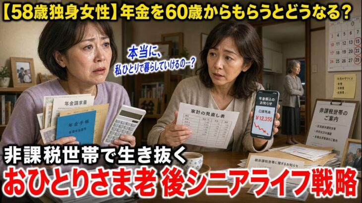 【58歳独身女性】年金を60歳からもらうとどうなる？非課税世帯で生き抜くおひとりさま老後シニアライフ戦略