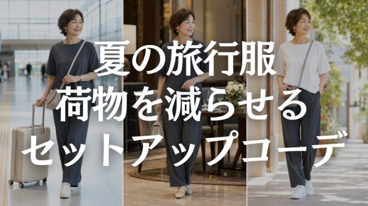 【60代旅行服】セットアップ1組で3コーデ｜移動・食事・観光を上品に着回す夏旅コーデ