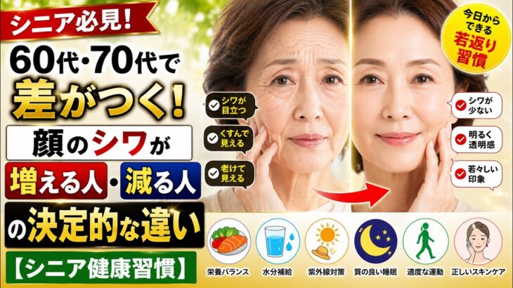 シニア必見！60代・70代で差がつく！顔のシワが増える人・減る人の決定的な違い【シニア健康習慣】