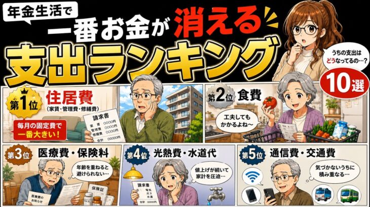 あなたは大丈夫？年金生活の支出ランキングTOP10！家計の節約で老後生活が豊かになる方法！【シニアとお金】