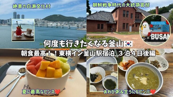 【シニア母との釜山旅②】絶景の白瀬文化村で癒されて、暑い夏に最高なソルビン！アワビ粥・生うにビビンバを堪能！利便性抜群・朝食も最高な東横イン釜山駅ホテル宿泊
