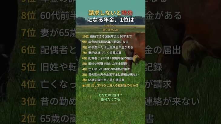請求しないと時効になる年金、1位は #年金 #給付金 #もらい忘れ #シニア #Shorts