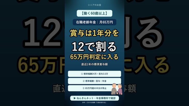 在職老齢年金｜賞与は直近1年分を12で割る
