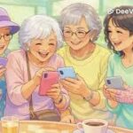スマホを持った仲良し４人の動画