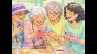 スマホを持った仲良し４人の動画